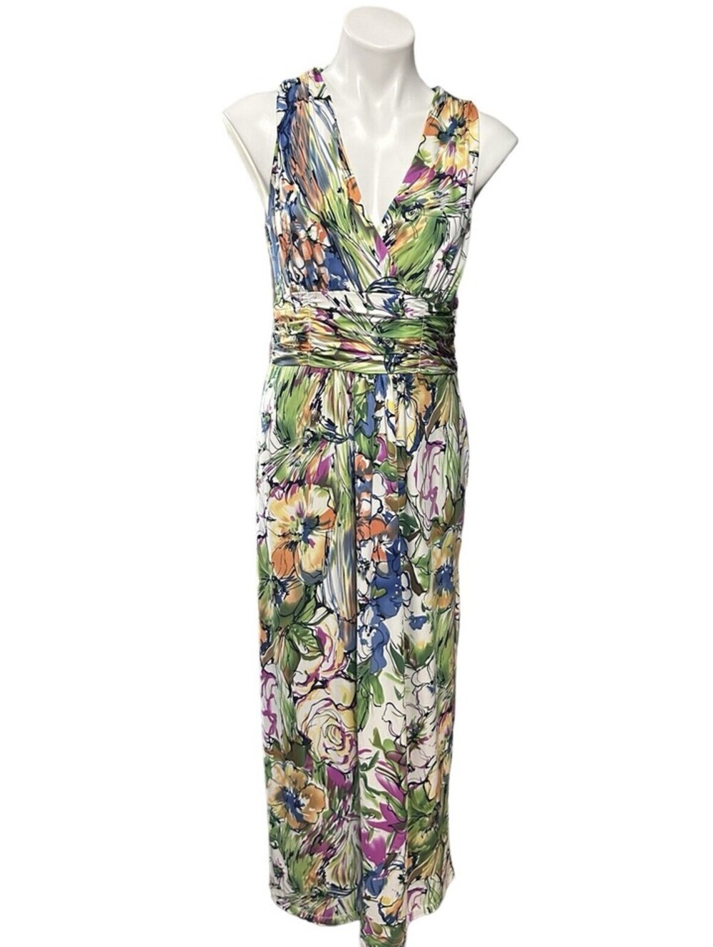 Jonathon Martin 10 Maxi Dress Sleeveless V-Neck Floral Knit Cottagecore Boho